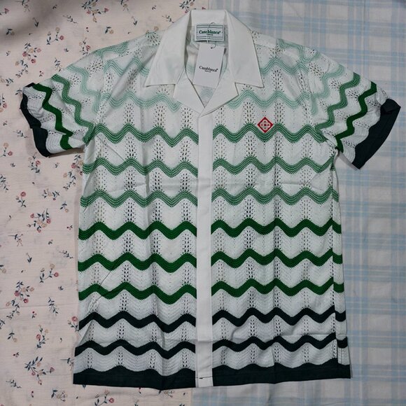Casablanca Green Wavy Short-Sleeve Shirt - Picture 1 of 6